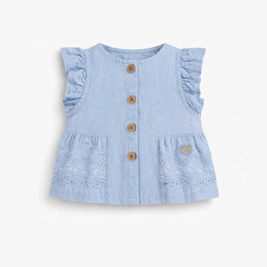 Embroidered Hem Blouse - Blue