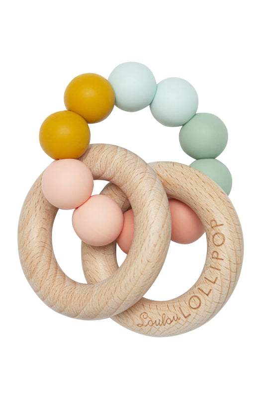 Bubble Silicone and Wood Rattle - Rainbow
