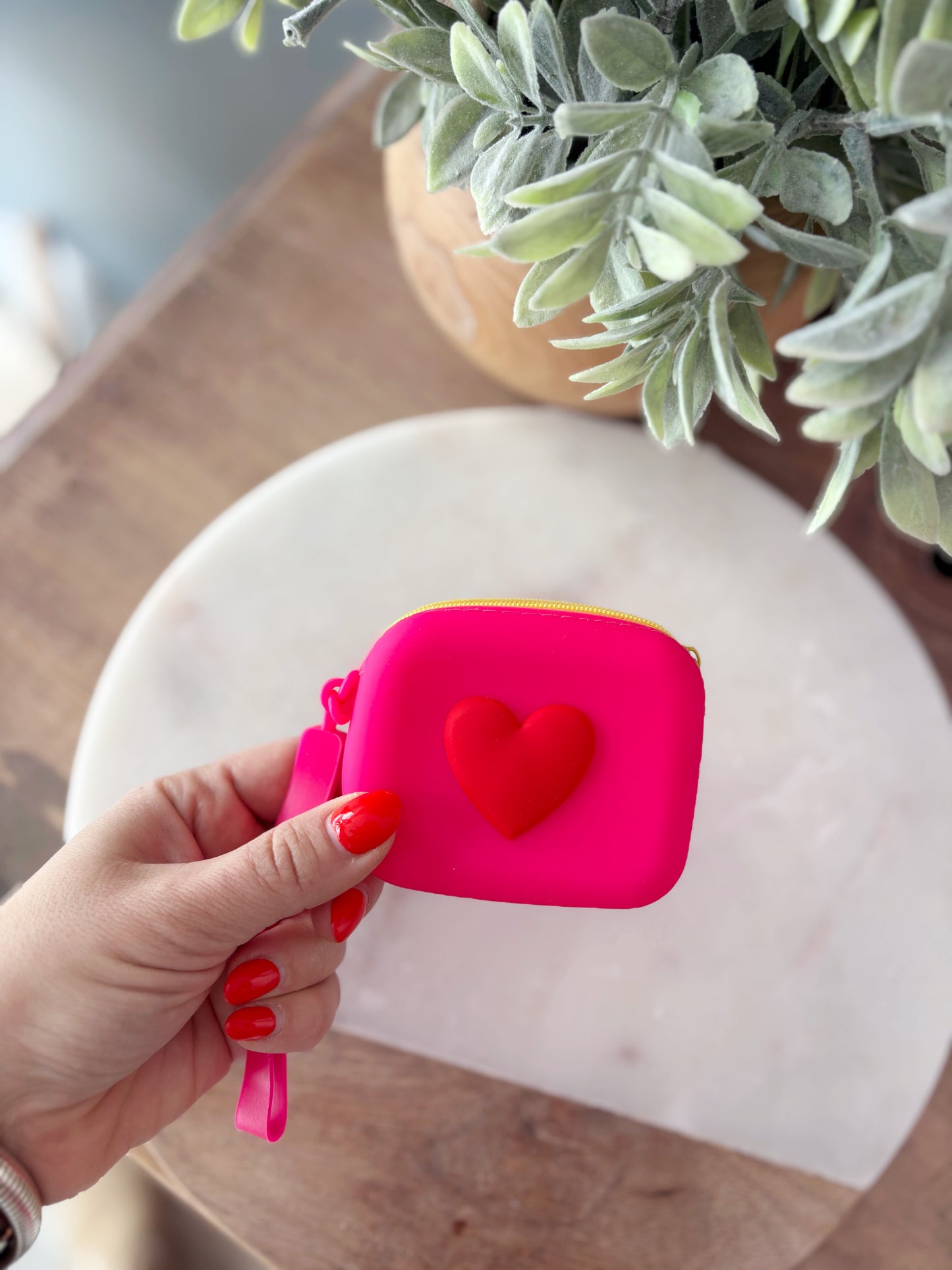 Silicone Heart Coin Purse - Hot Pink