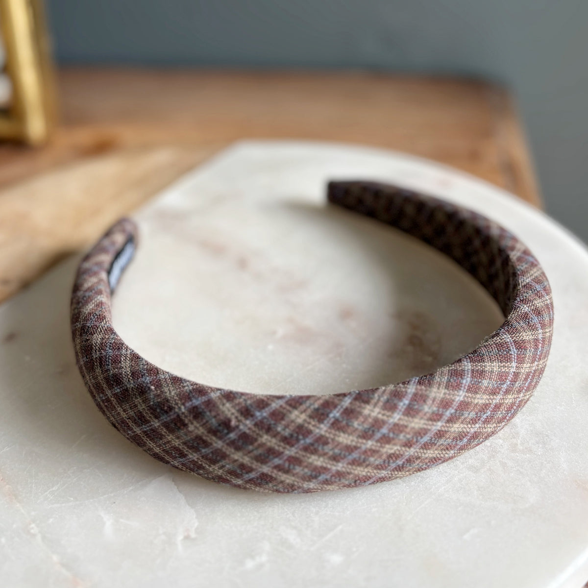 Plaid Fabric Headband - Chocolate
