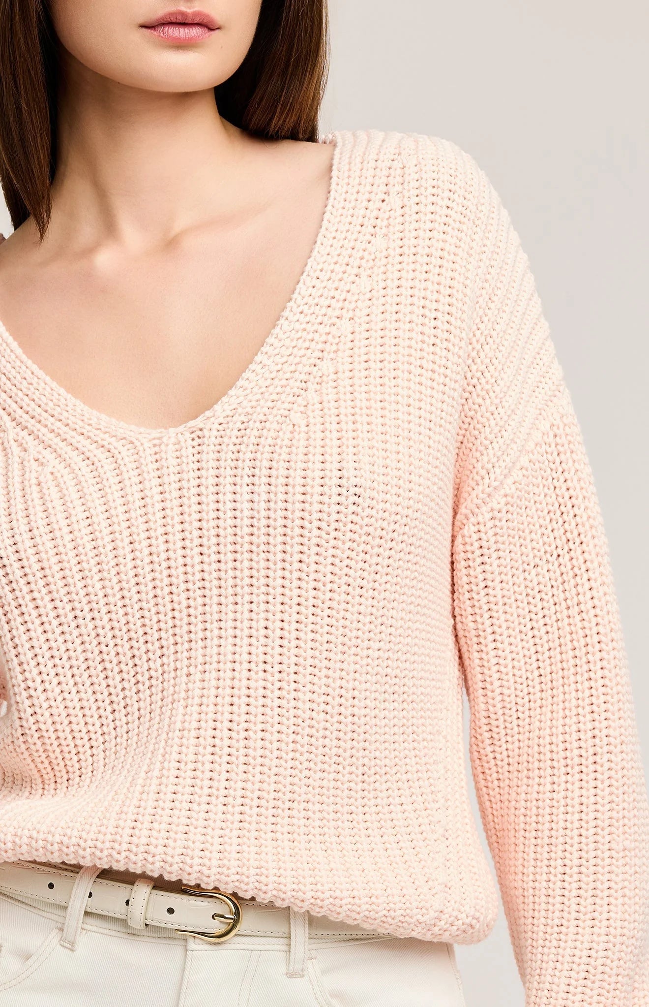 Spencer V-Neck Knit Sweater - Rosewater