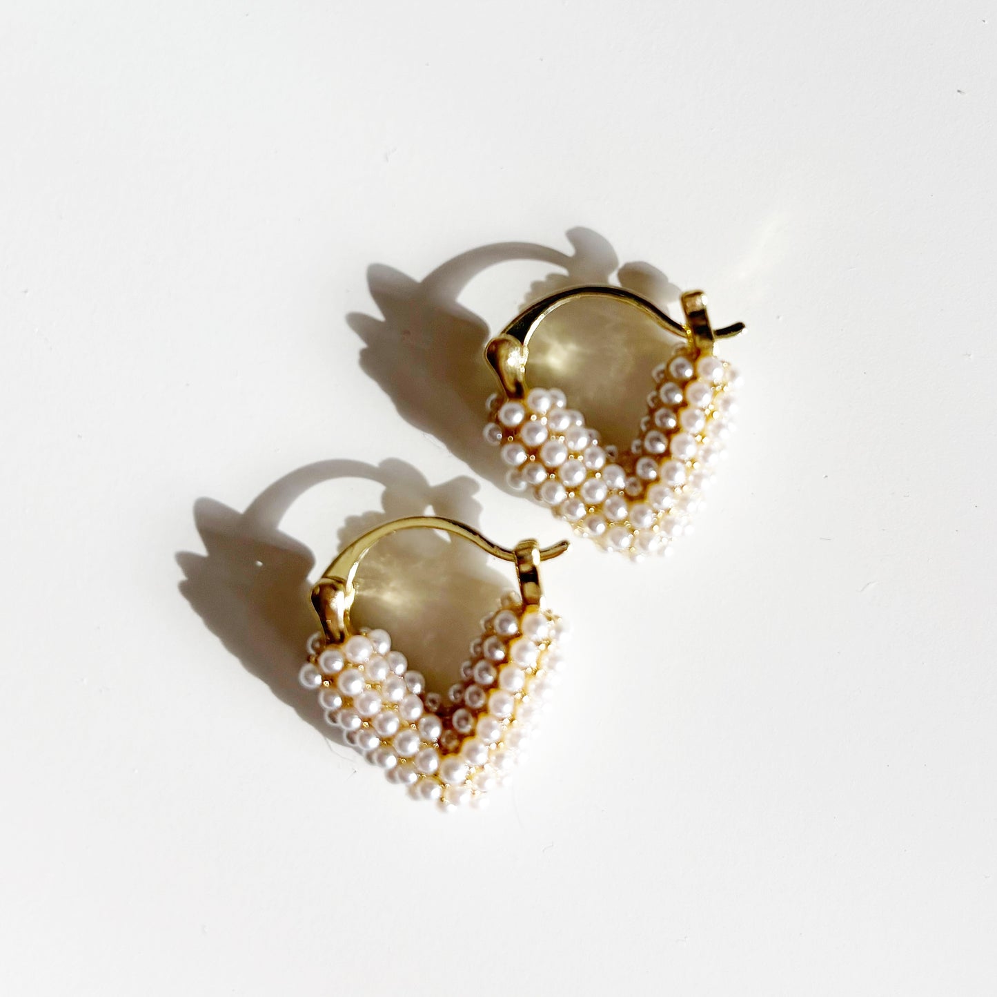 Gold Pearl Heart Earrings