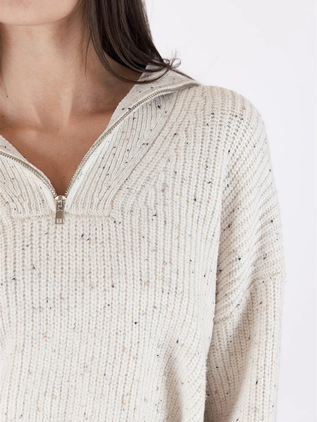 Chase Halfzip Sweater - Off White Fleck