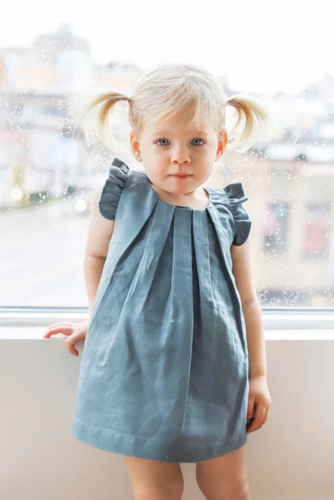 Box Pleat Linen Dress - Blue