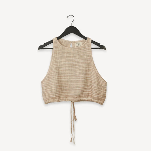 Crinkle Keyhole Tank Top - Beige (O/S)