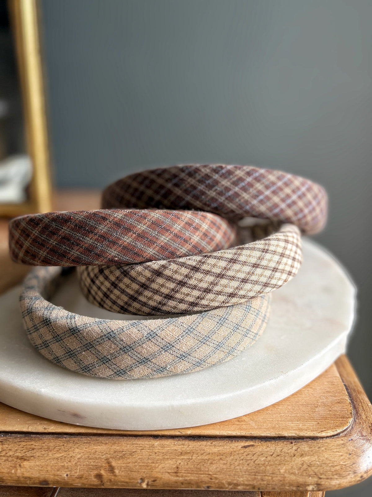 Plaid Fabric Headband - Latte