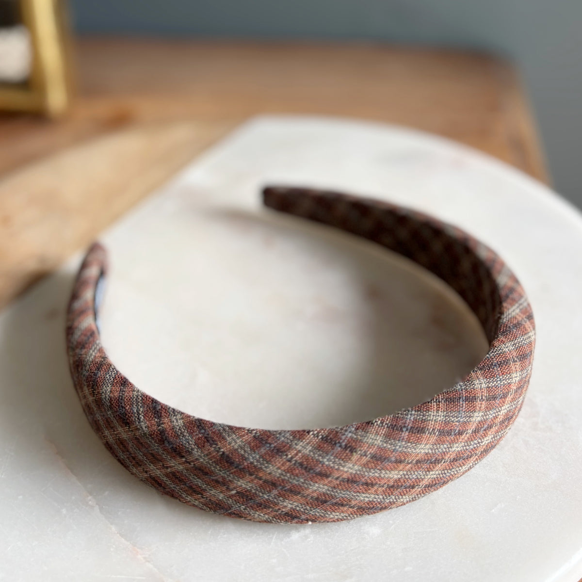 Plaid Fabric Headband - Caramel
