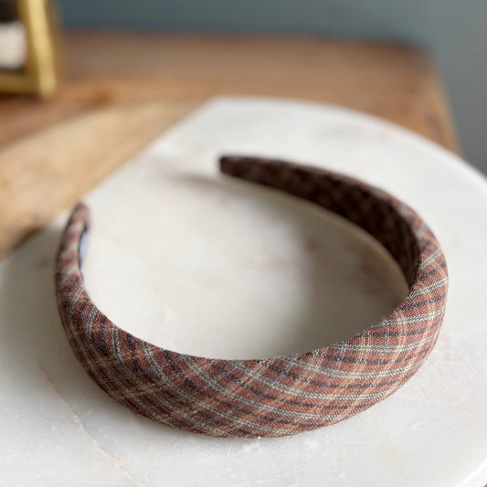 Plaid Fabric Headband - Caramel