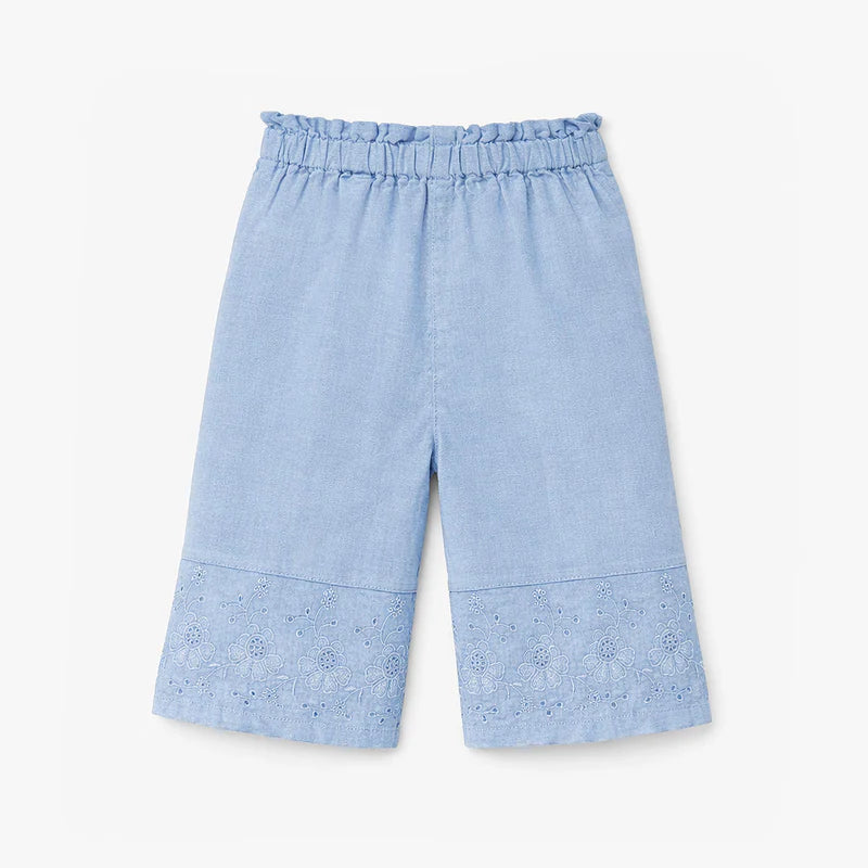Embroidered Hem Pants - Blue