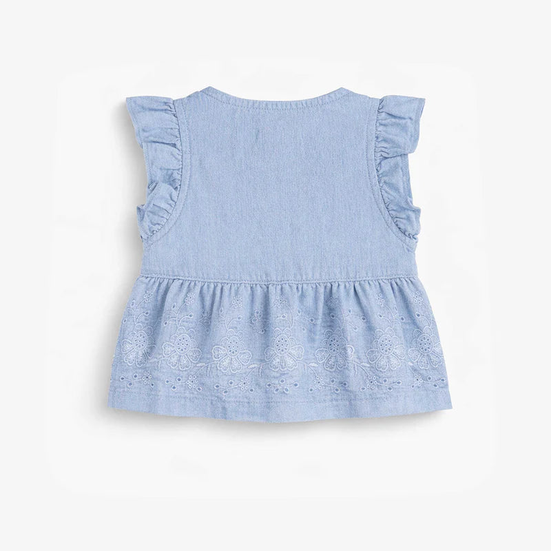 Embroidered Hem Blouse - Blue