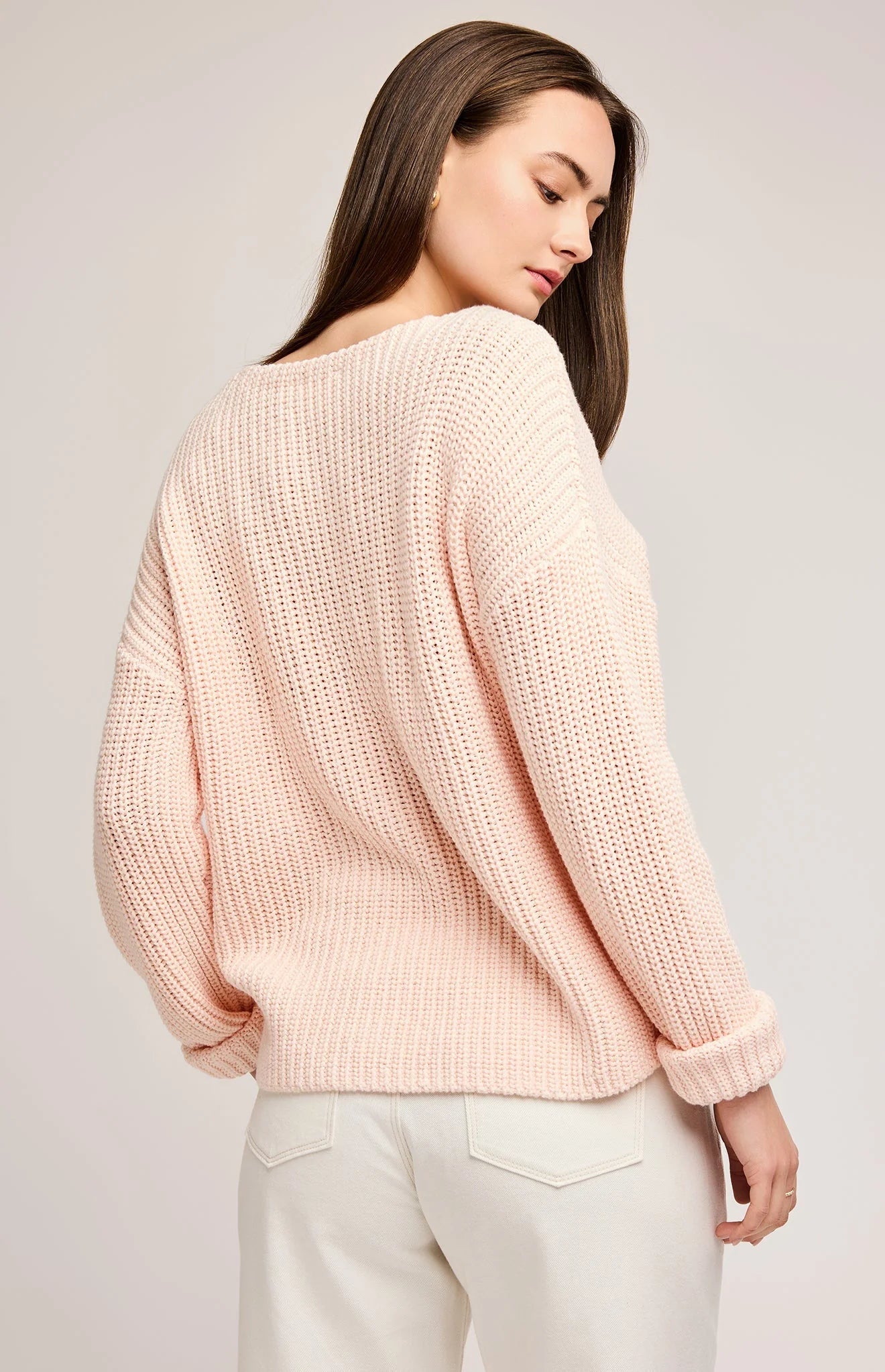 Spencer V-Neck Knit Sweater - Rosewater