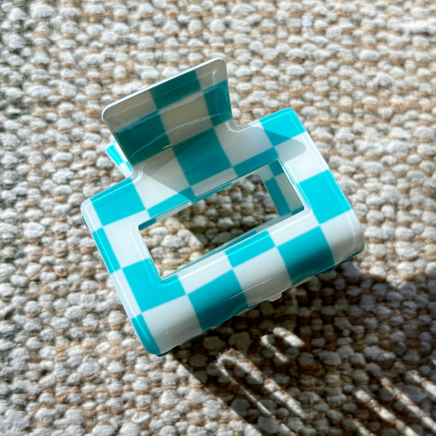 Hair Claw Clip - Checkered Teal