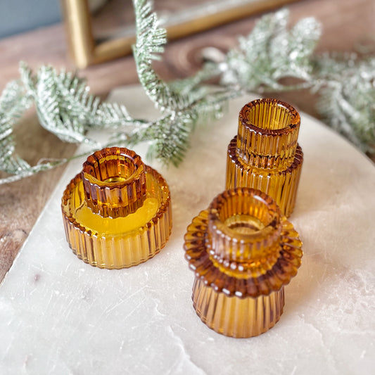 Glass Candle Holder - Amber