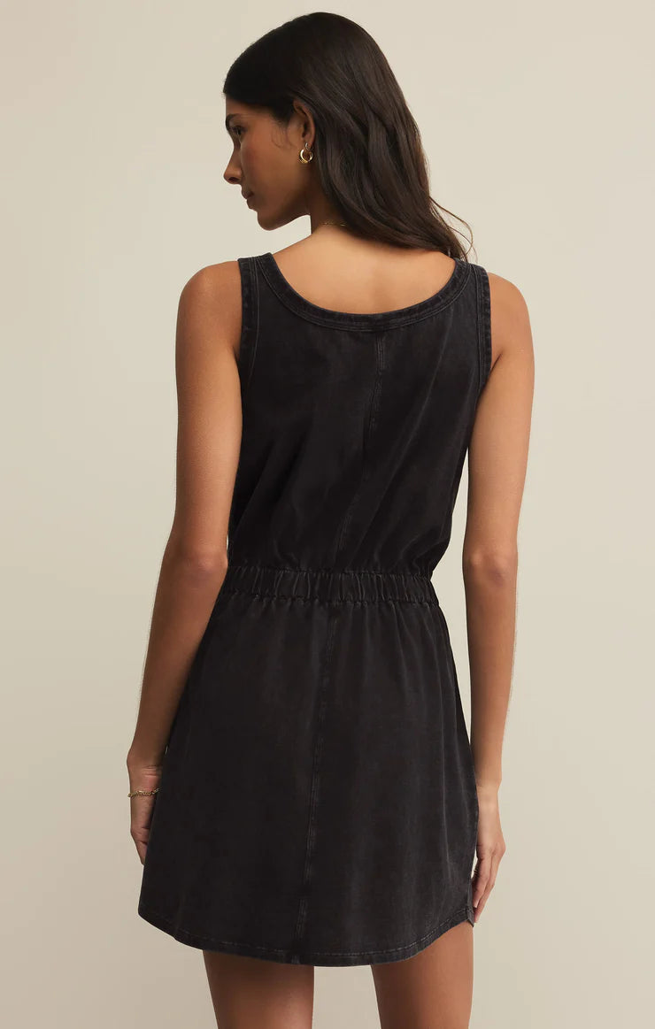 Keegan Slub Jersey Mini Dress - Washed Black