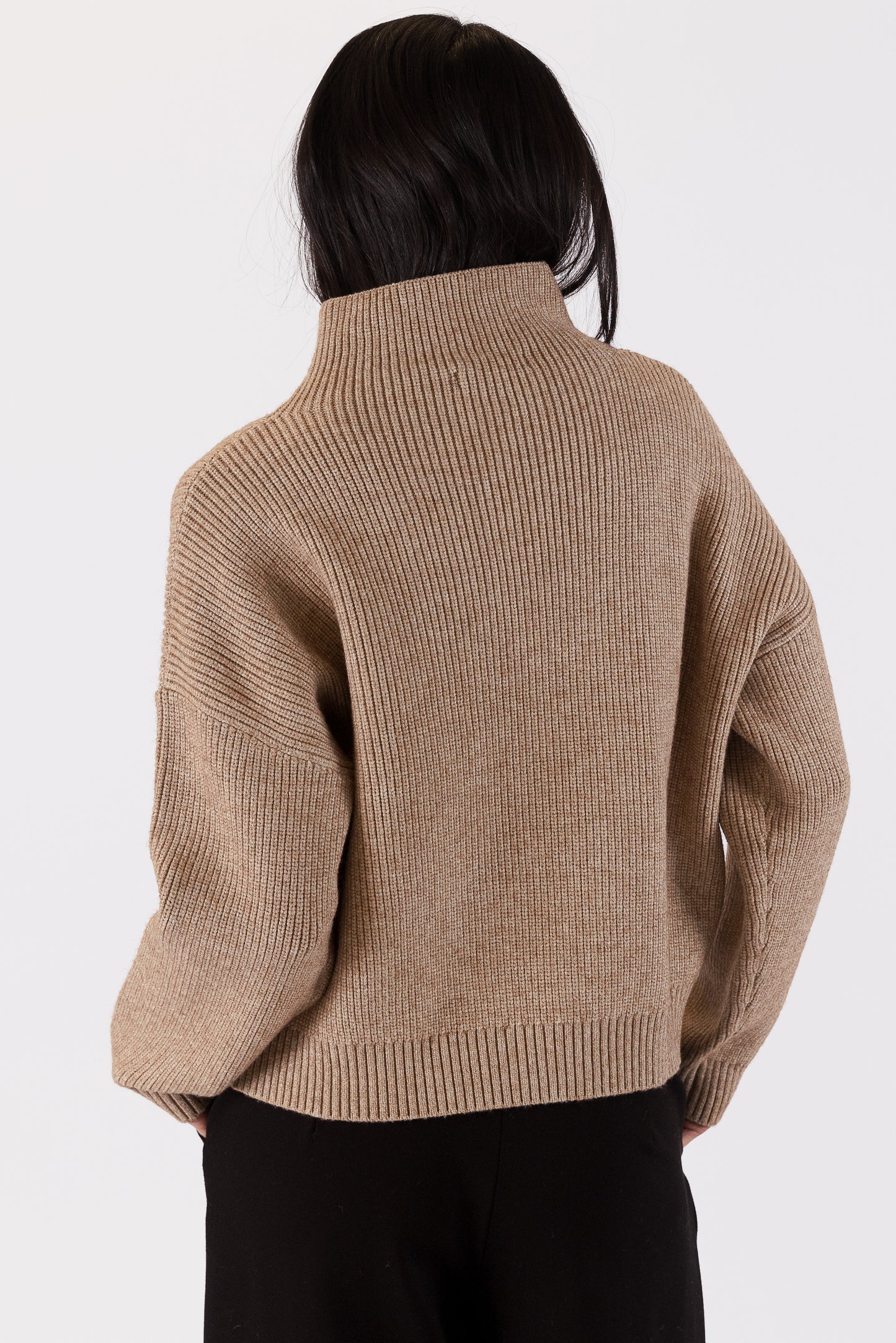 Evolet Ribbed Knit Sweater - Camel
