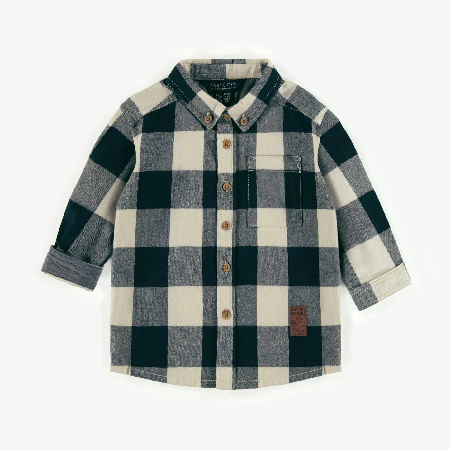 Baby Plaid Flannel Shirt - Navy and Cream