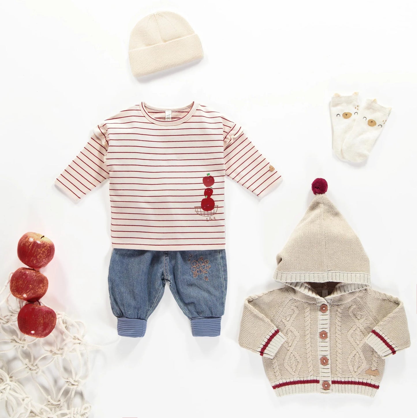 Knit Hooded Baby Sweater - Beige