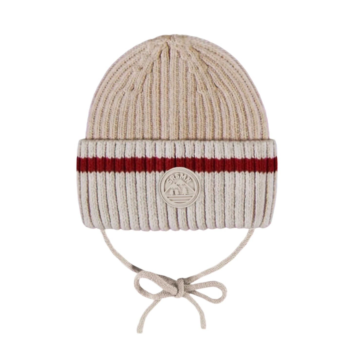 Knit Baby Hat with Ties - Beige