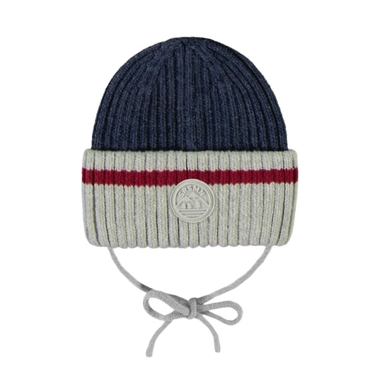 Knit Baby Hat with Ties - Navy