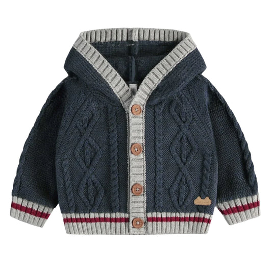 Knit Hooded Baby Sweater - Navy Grey