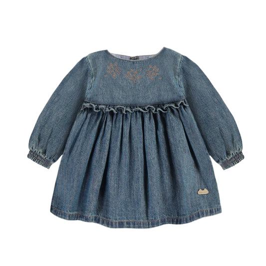 Embroidered Baby Dress - Denim