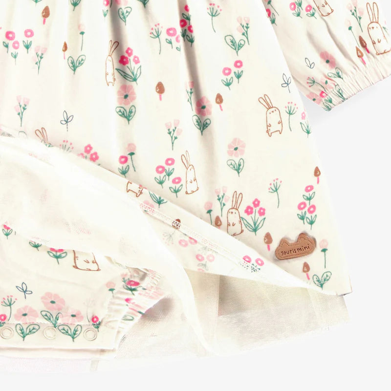 Flowers and Bunnies Cream Dress
