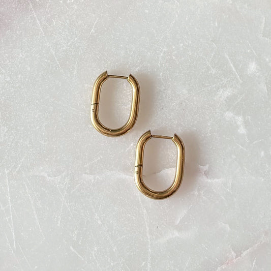 Gold Earrings - Elongated Hoops