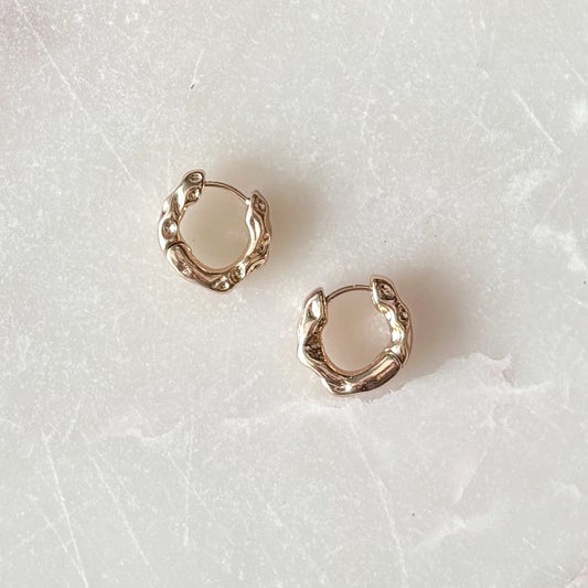 Gold Crater Hoop Earrings