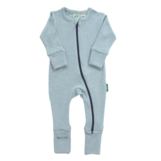 Organic Zip Romper - Soft Blue Melange