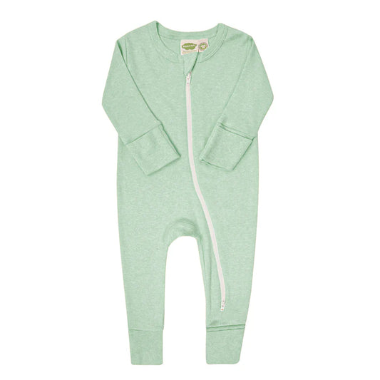 Organic Zip Romper - Soft Green Melange