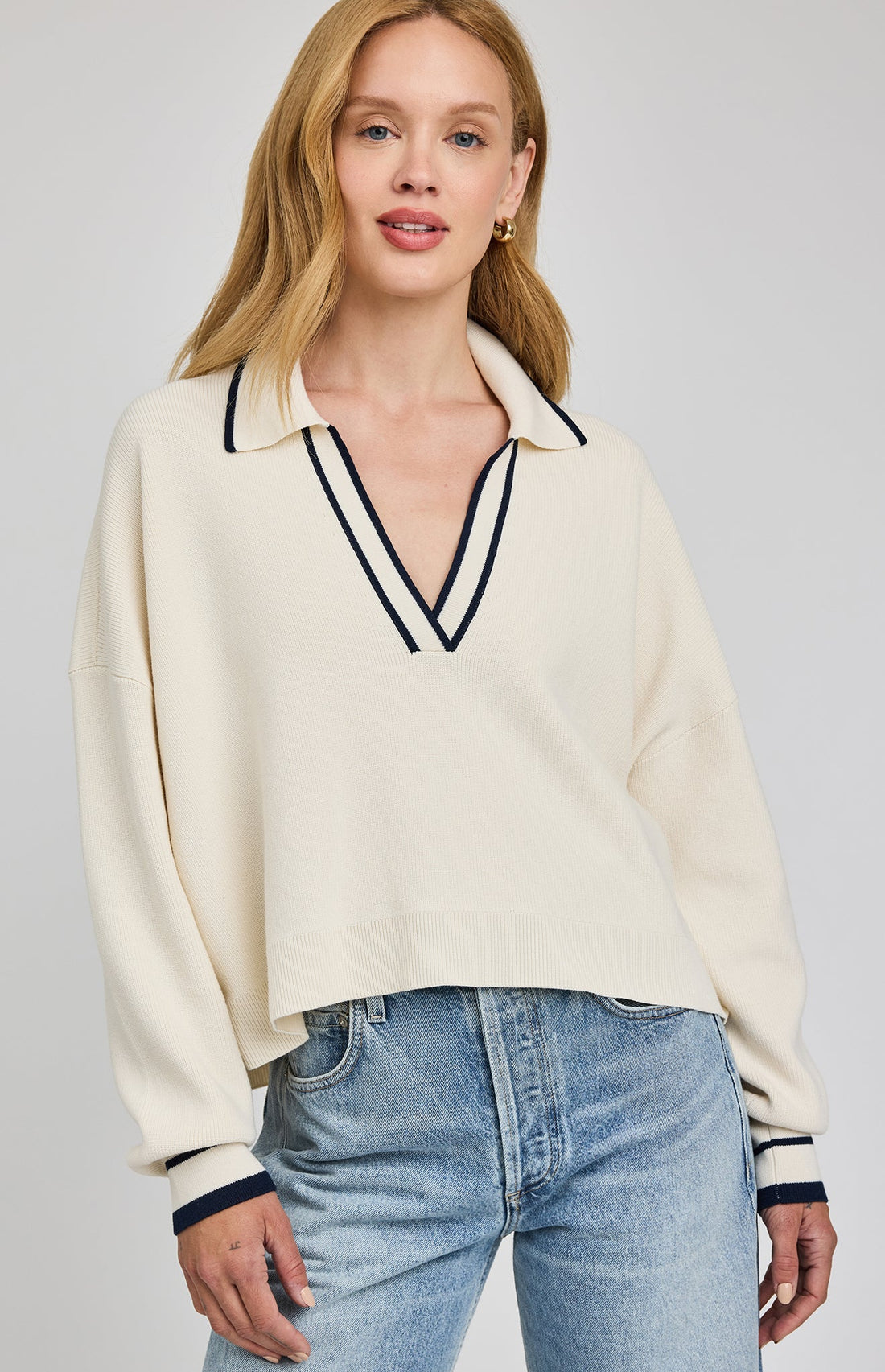 Tristan V-Neck Sweater - Cream