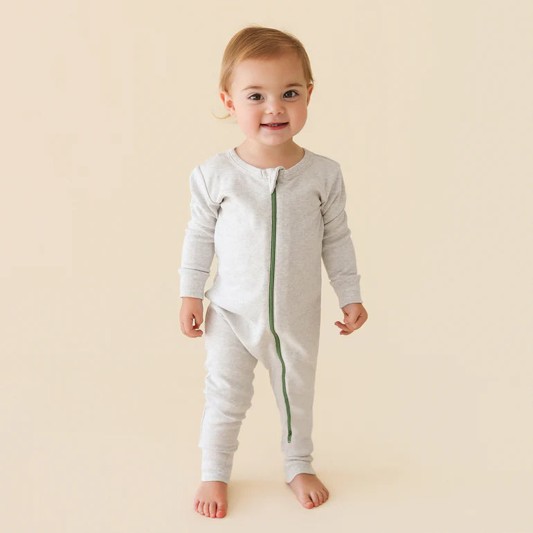 Organic Zip Romper - Soft Grey Melange