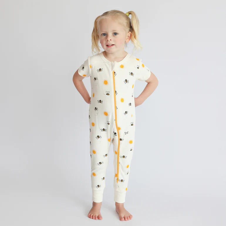 Short Sleeve Zip Romper - Bees