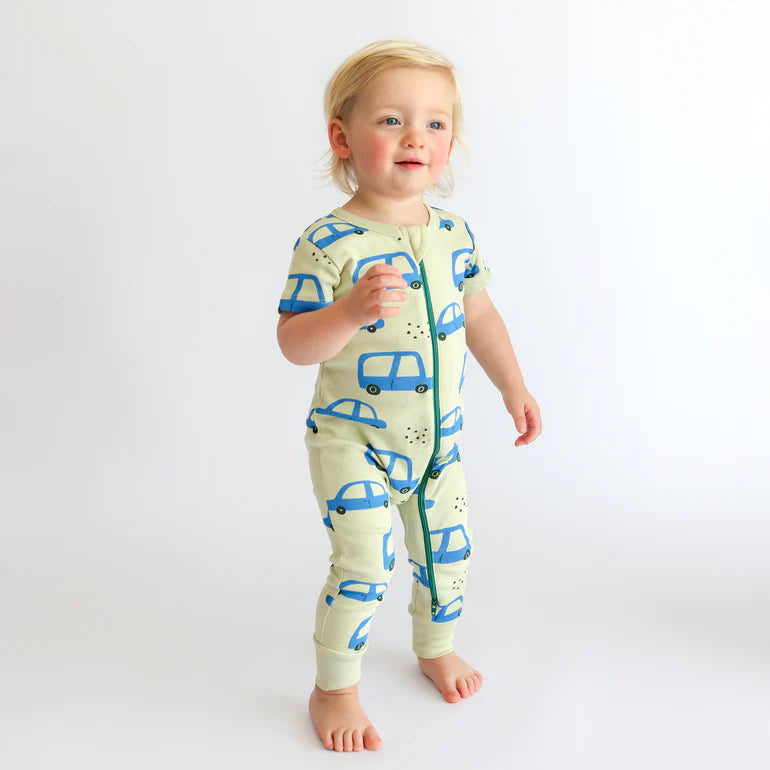 Short Sleeve Zip Romper - Cars