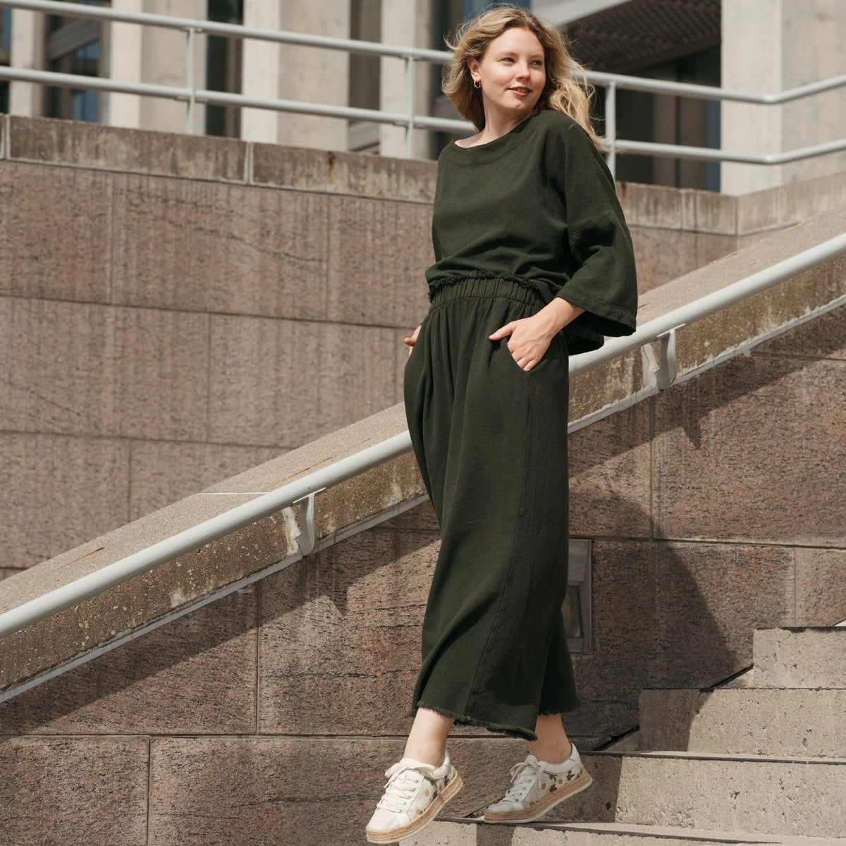 Loft Cotton Palazzo Pant - Forest (O/S)