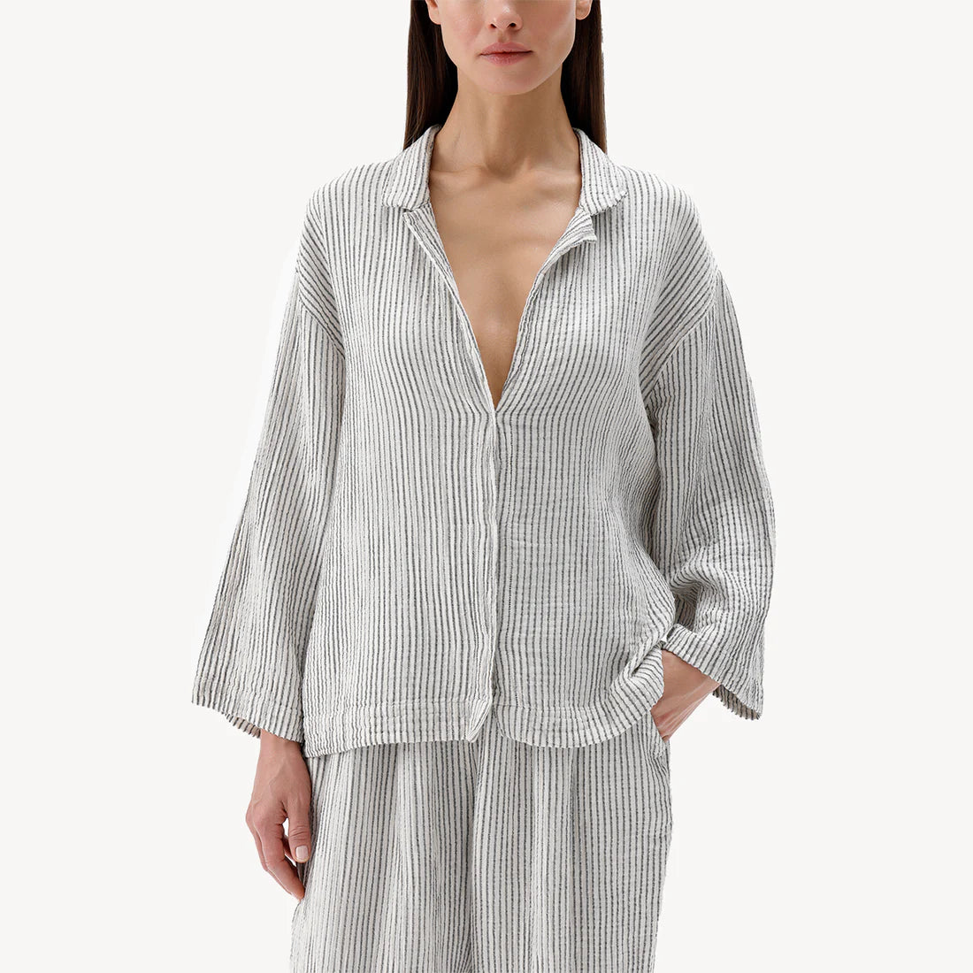 Crinkle Shirt Blouse - Stripe (O/S)