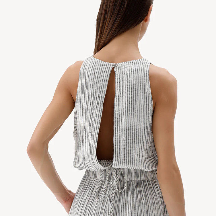 Crinkle Keyhole Tank Top - Striped (O/S)