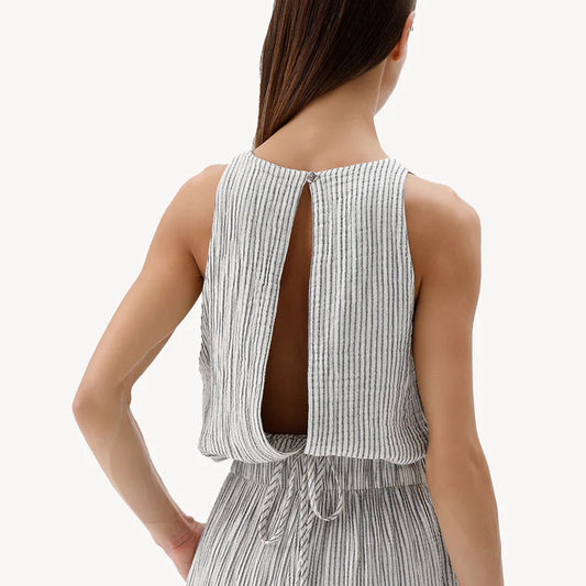 Crinkle Keyhole Tank Top - Striped (O/S)
