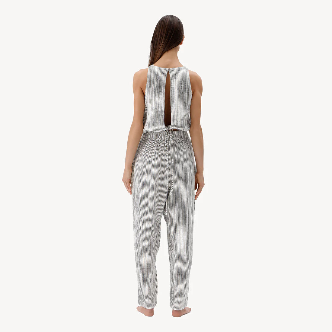 Crinkle Keyhole Tank Top - Striped (O/S)