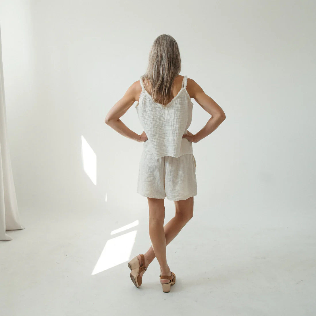Crinkle Strappy Top - Cream (O/S)