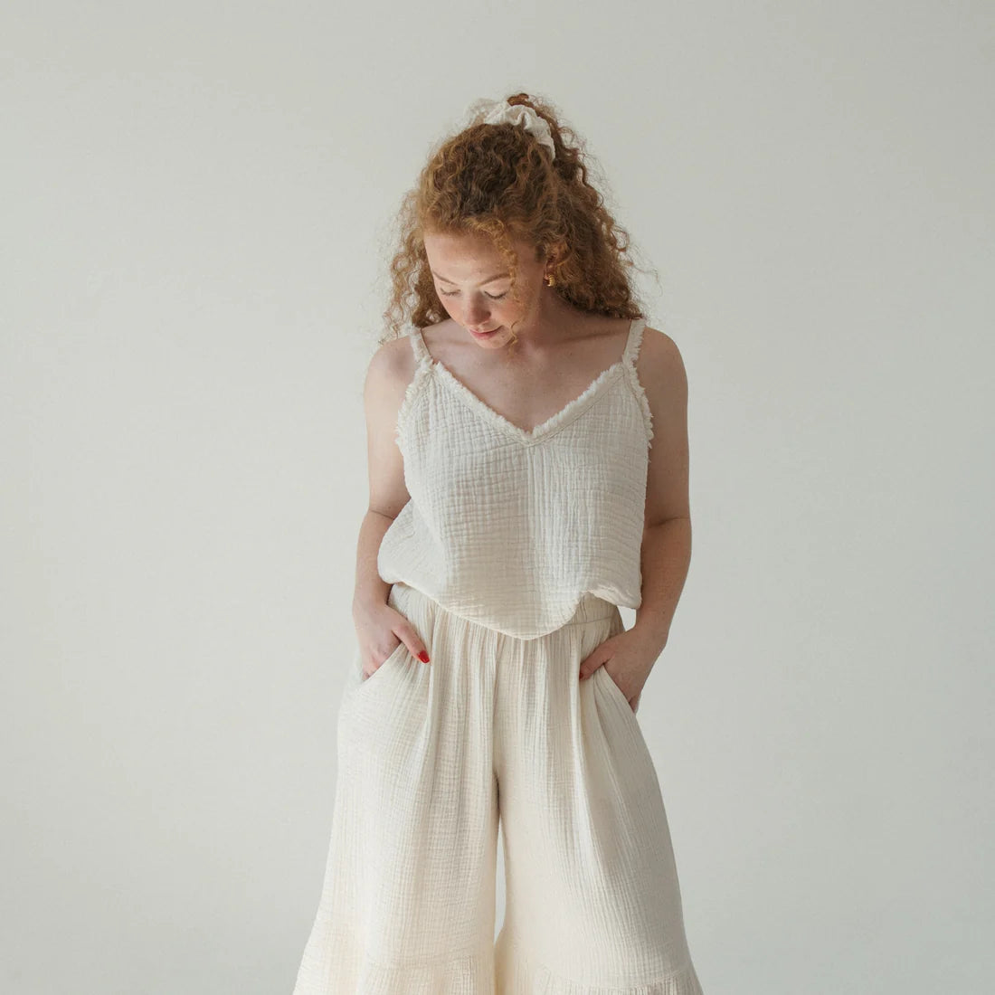 Crinkle Strappy Top - Cream (O/S)