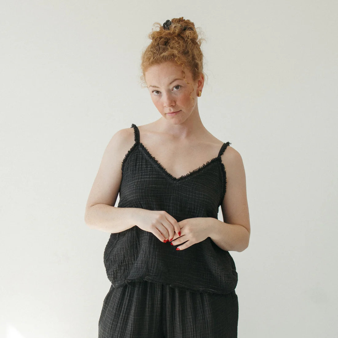 Crinkle Strappy Top - Washed Black (O/S)