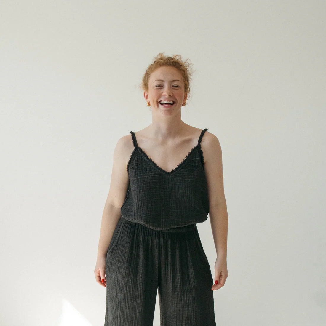 Crinkle Strappy Top - Washed Black (O/S)