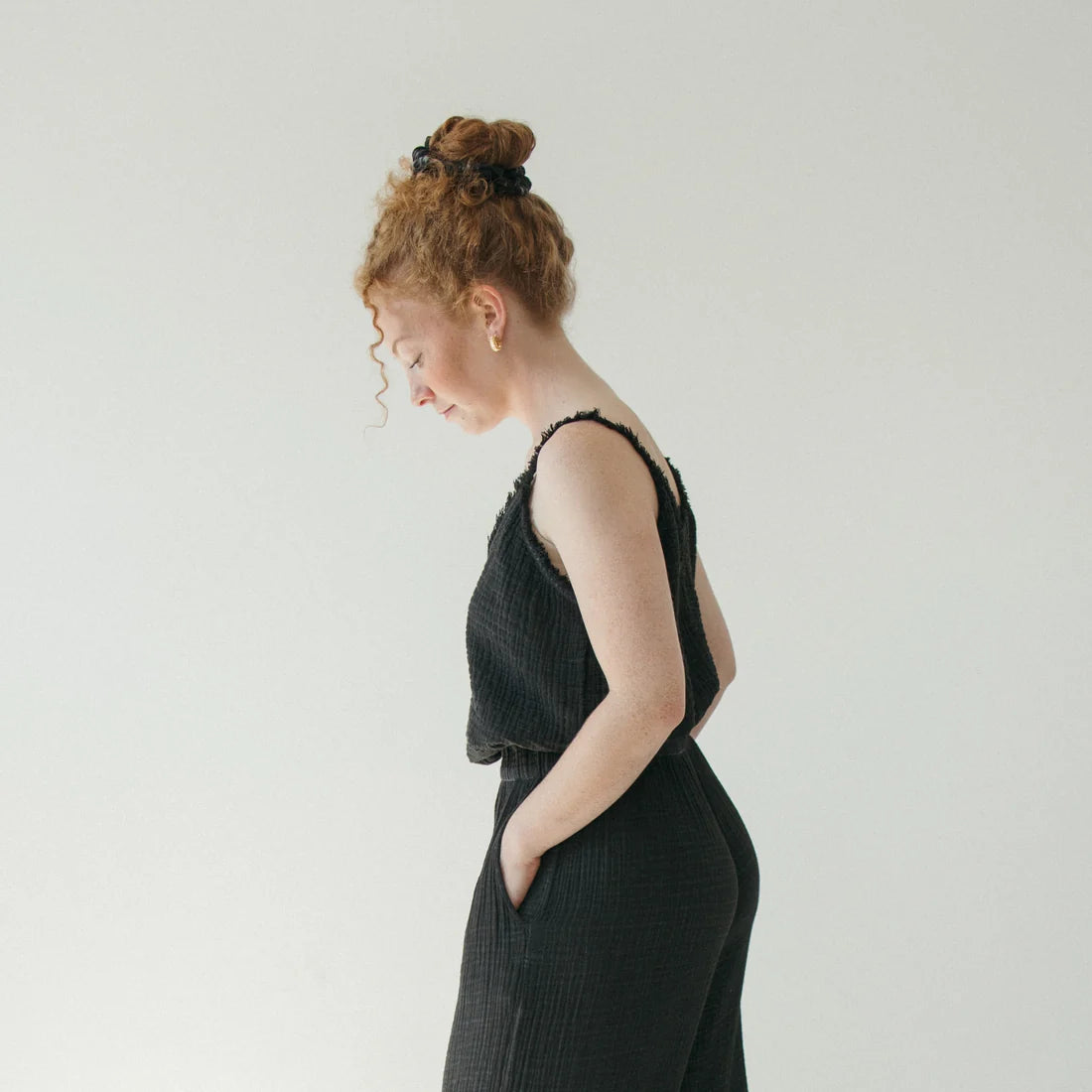Crinkle Strappy Top - Washed Black (O/S)