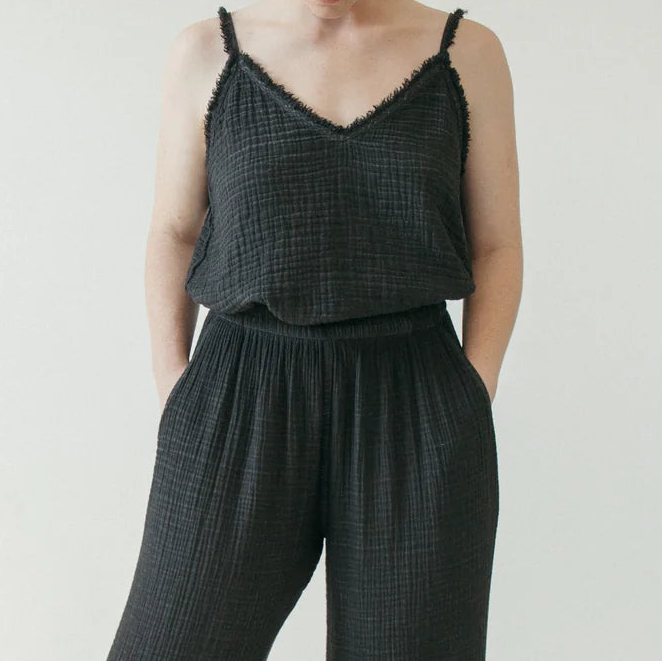 Crinkle Strappy Top - Washed Black (O/S)