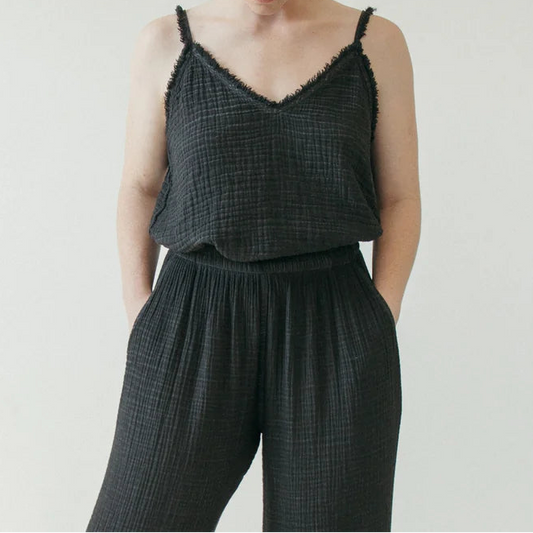 Crinkle Strappy Top - Washed Black (O/S)