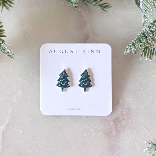 Enamel Earrings - Festive Trees