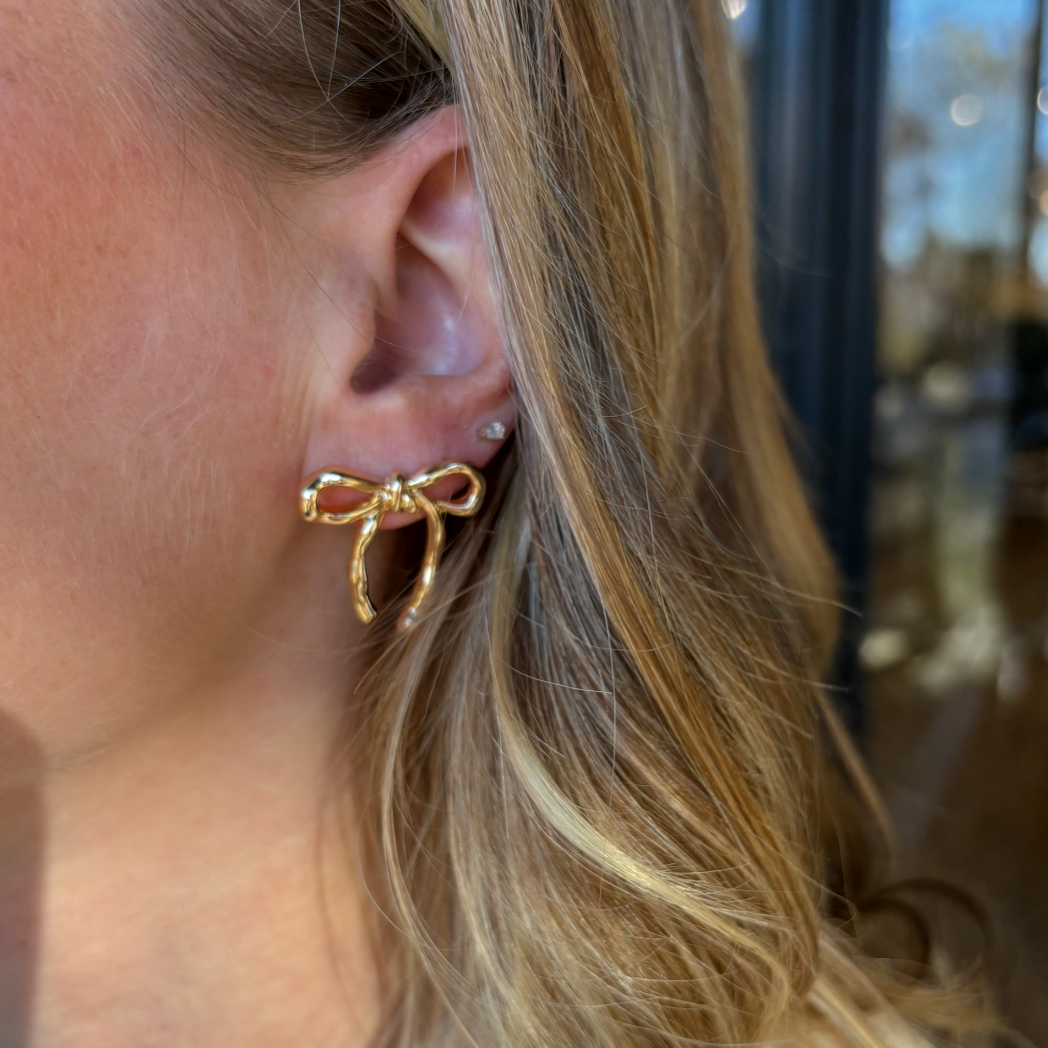 Gold Bow Stud Earrings
