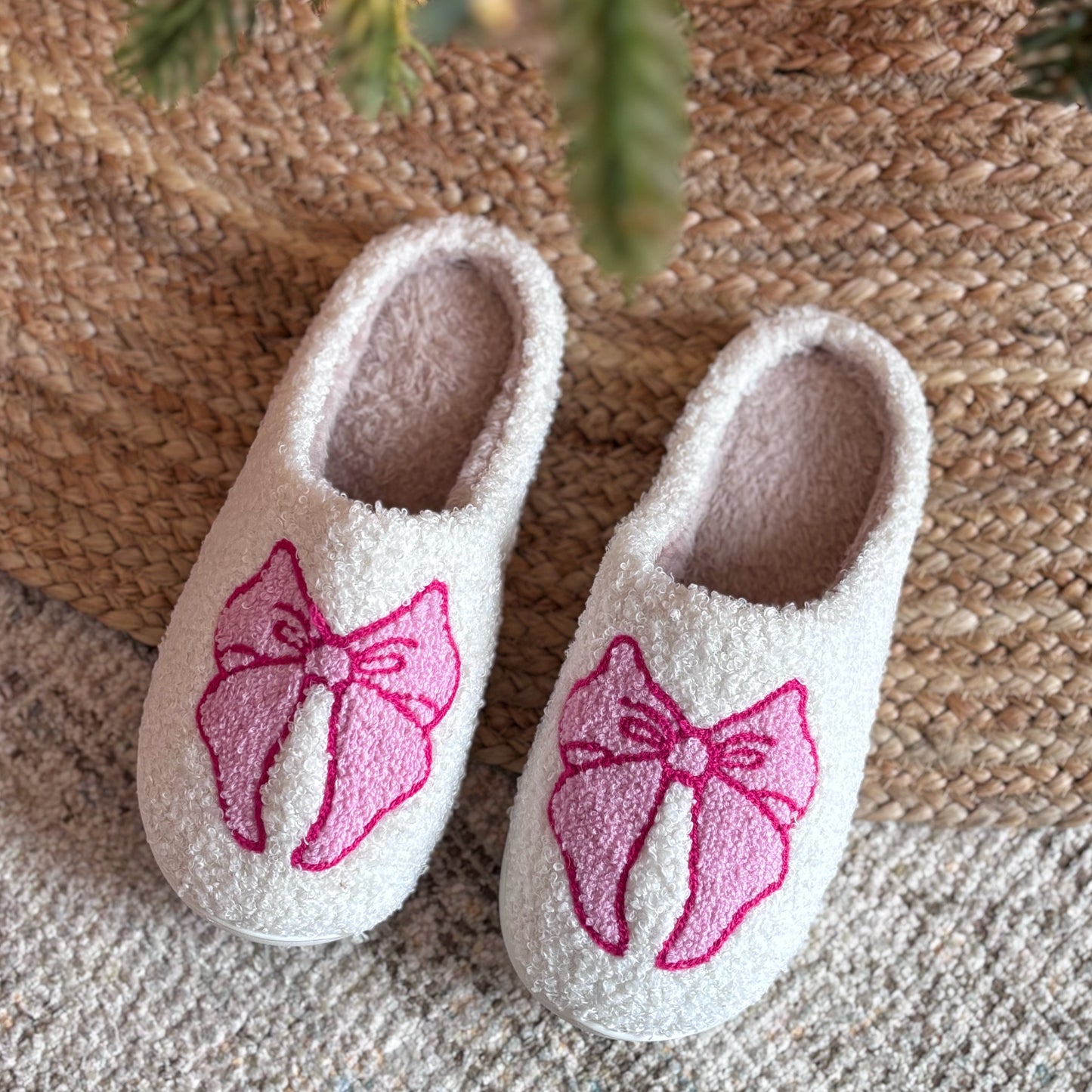 Sherpa Memory Foam Slippers - Bows