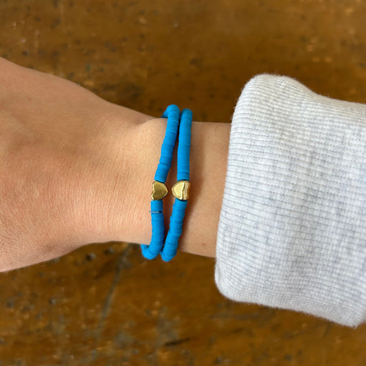 Gold Heart Beaded Stacking Bracelet - Bright Blue